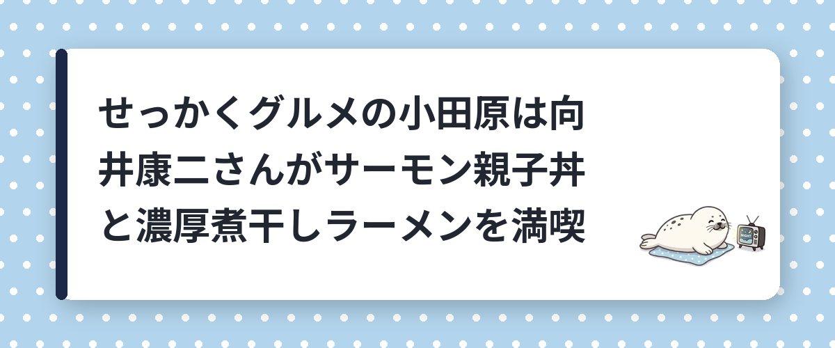 せっかくグルメの小田原は向井康二さんがサーモン親子丼と濃厚煮干しラーメンを満喫