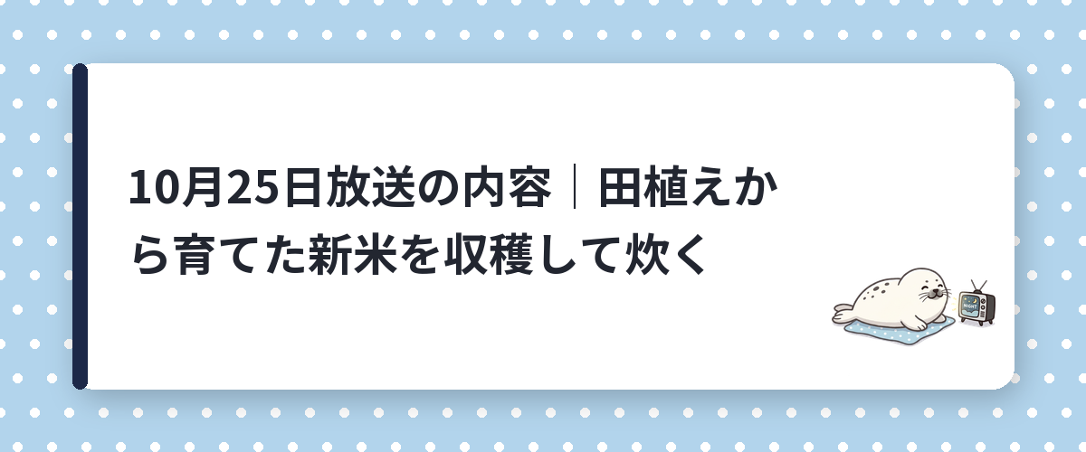 10月25日放送の内容|田植えから育てた新米を収穫して炊く
